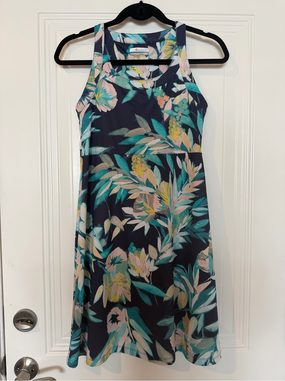 Columbia Dress - Floral Navy Racerback Sundress with Teal & Pink Accents XS